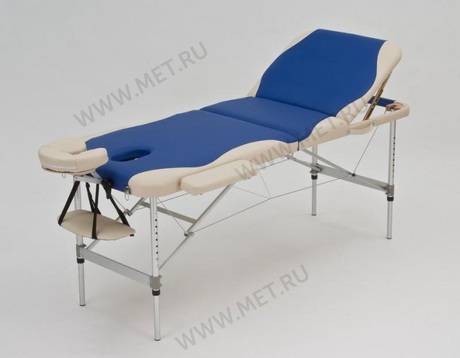 Med-Mos JFAL01А Стол массажный переносной трехсекционный алюминиевый, сине-кремовый от производителя