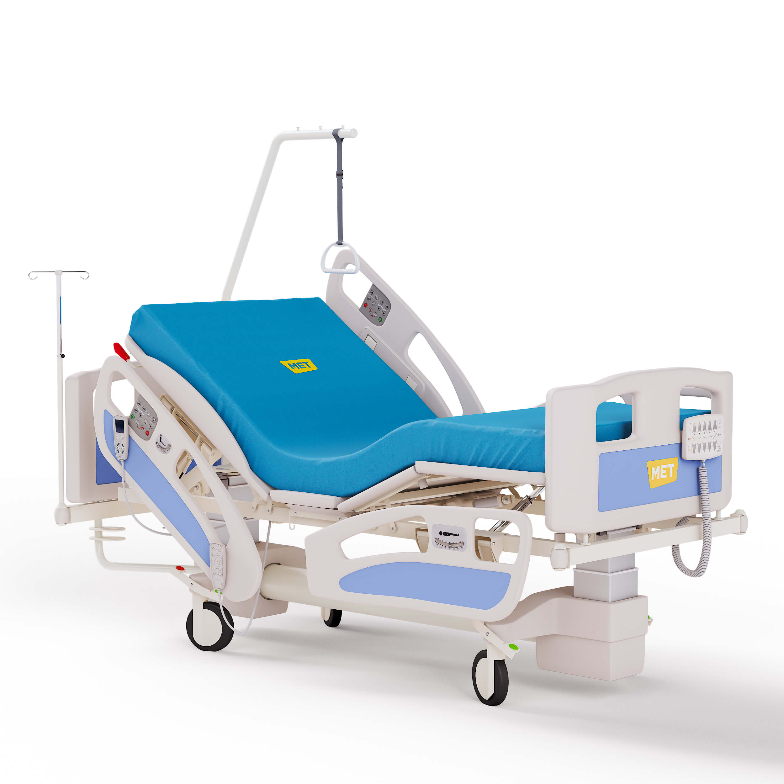 Кровать двух-функциональная медицинская, со складными боковыми ограждениями, на ножках