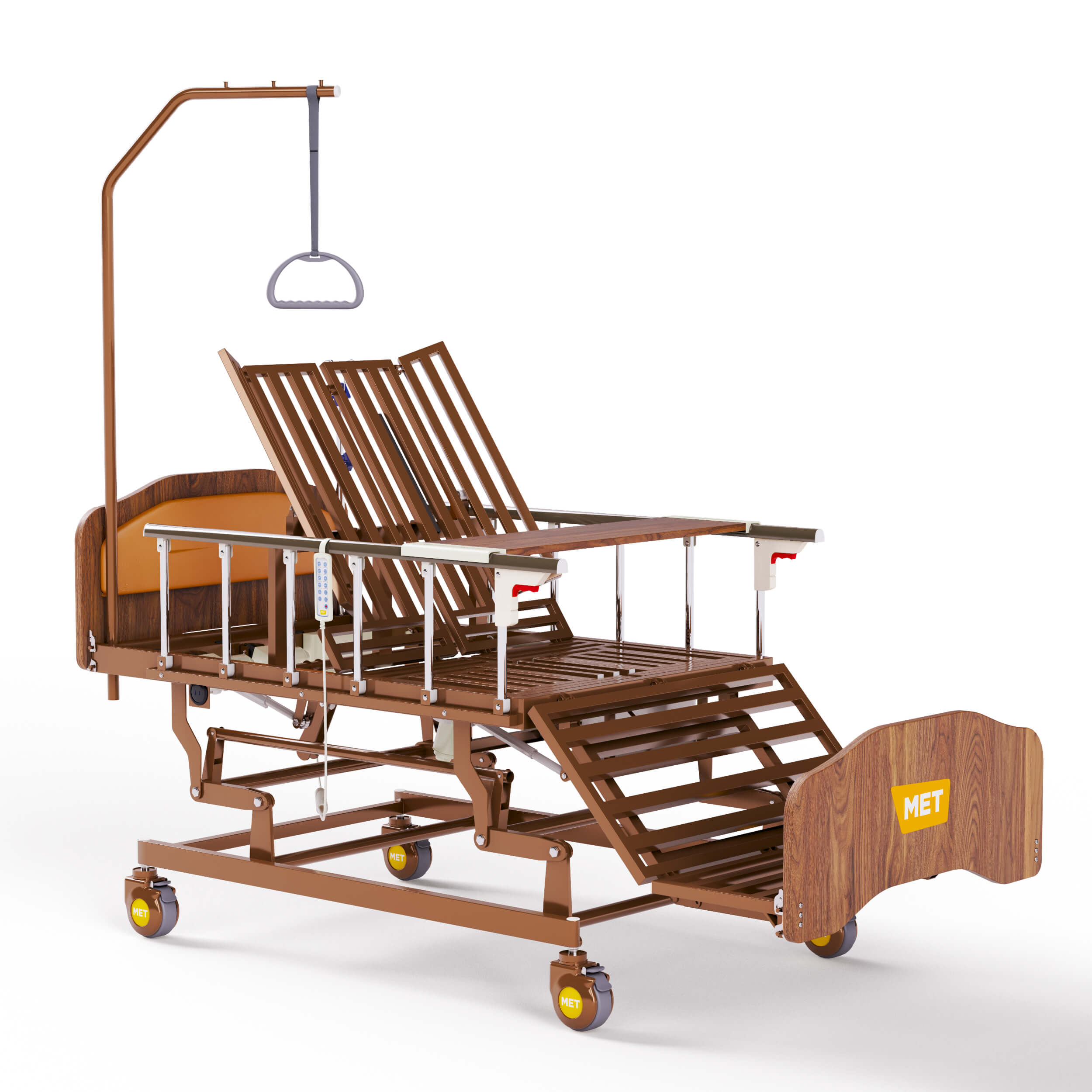 Кровать двух-функциональная медицинская, со складными боковыми ограждениями, на ножках