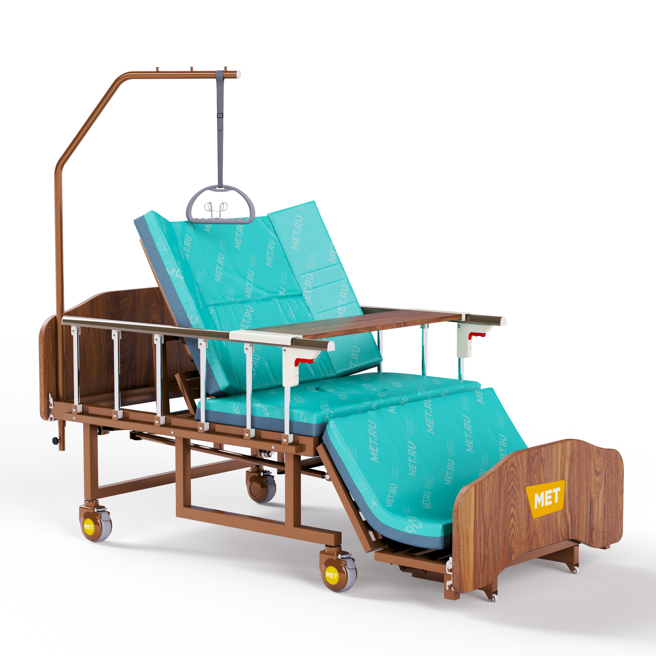 Медицинская кровать для ухода за лежачими больными с переворотом, туалетом и матрасом — расположение ручек управления слева