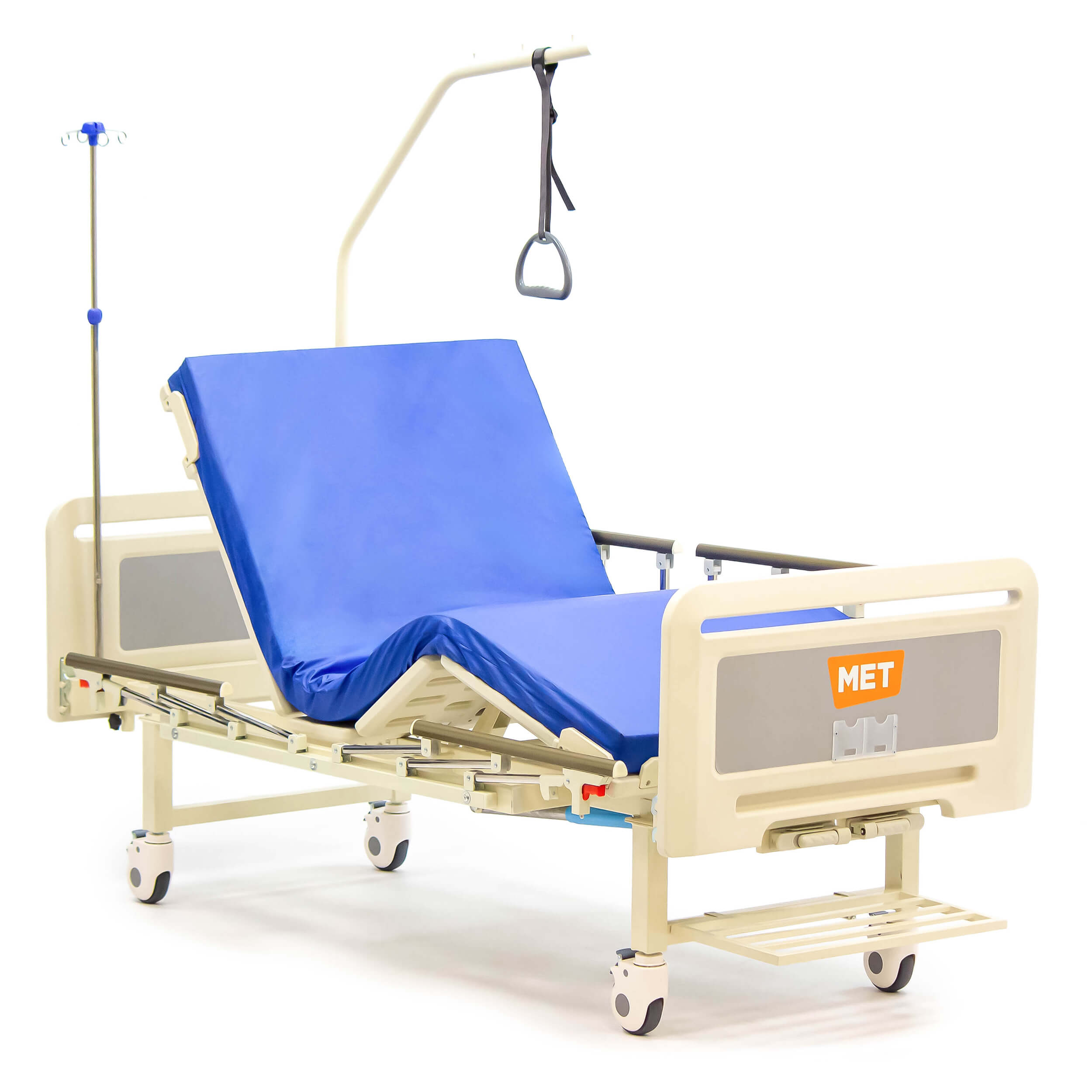 Кровать двух-функциональная медицинская, со складными боковыми ограждениями, на ножках