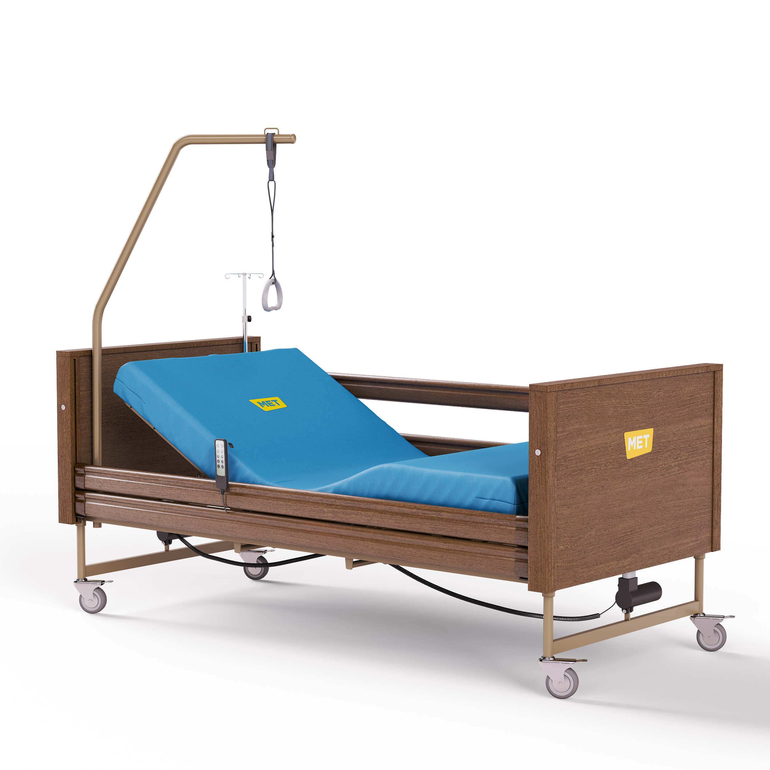 Кровать двух-функциональная медицинская, со складными боковыми ограждениями, на ножках