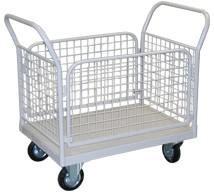 Грузовая тележка на платформе,съемные боковые ограждения из сетки