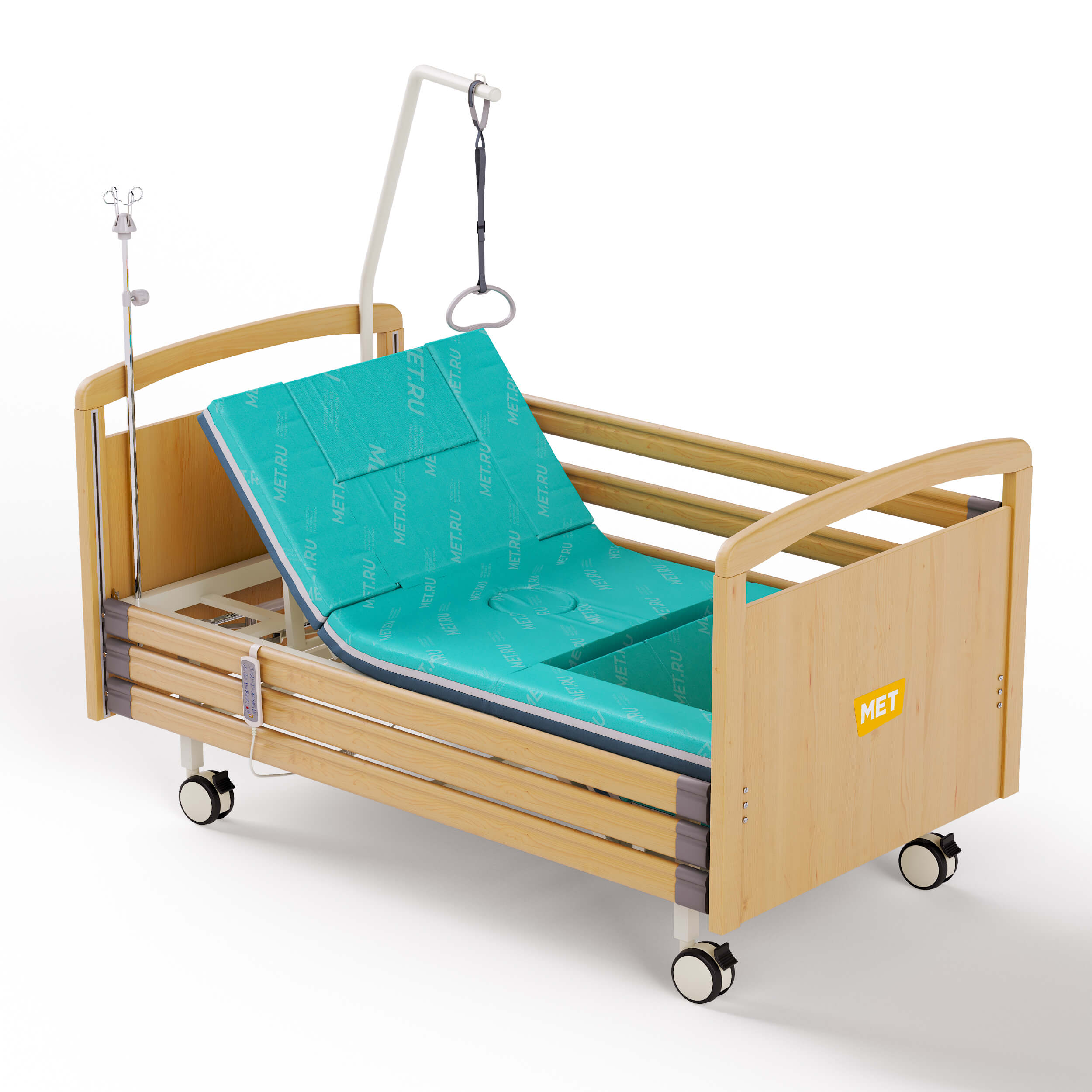 Кровать двух-функциональная медицинская, со складными боковыми ограждениями, на ножках