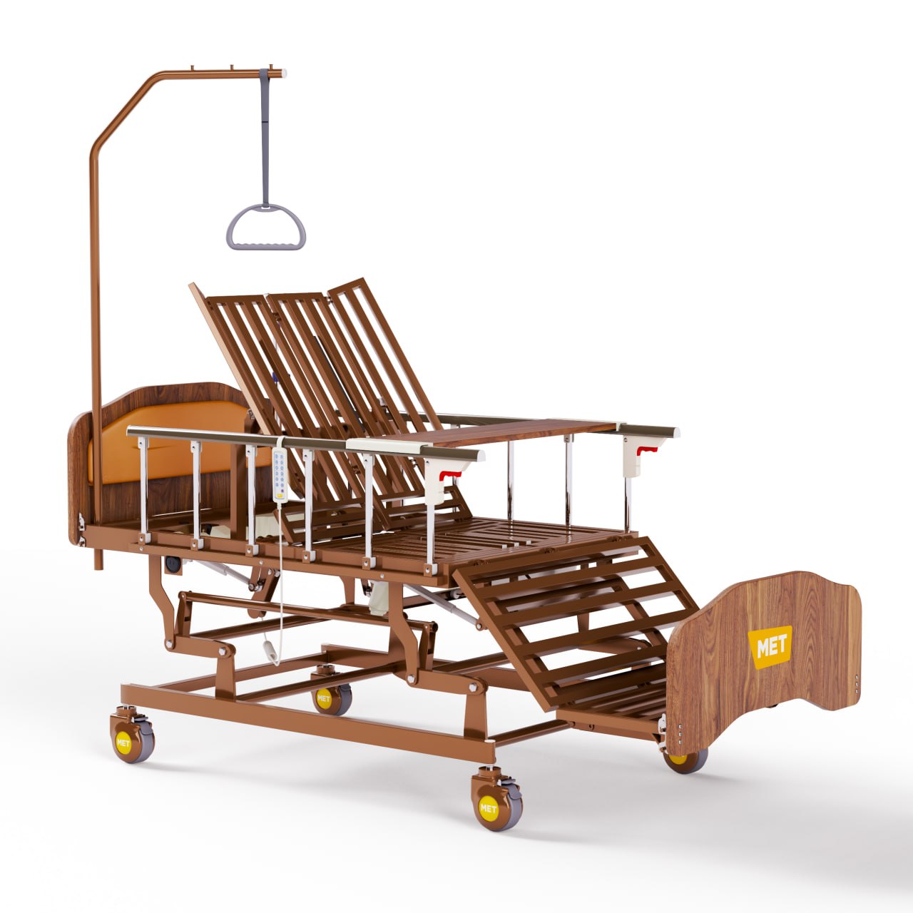 Кровать двух-функциональная медицинская, со складными боковыми ограждениями, на ножках