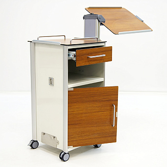 Прикроватная тумба из HPL-пластика, с выдвижным поворотно-откидным столиком, фасады под дерево