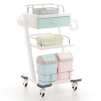 Столик-тележка медицинский трёхполочный с выдвижным ящиком и набором аксессуаров