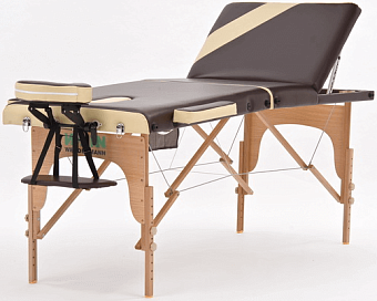 Массажный складной трёхсекционный стол с рамой из бука, коричнево-бежевый