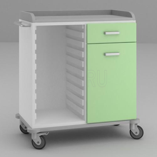 ТММ-0206 Широкий стол анестезиолога с ящиком и дверцей справа, гребёнками для корзин слева от производителя