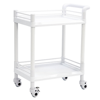 Стол манипуляционный пластиковый двухполочный. с трёхсторонними боковыми ограждениями