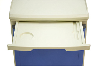 Тумба прикроватная пластиковая с выдвижным столиком, на колесах, цвет синий