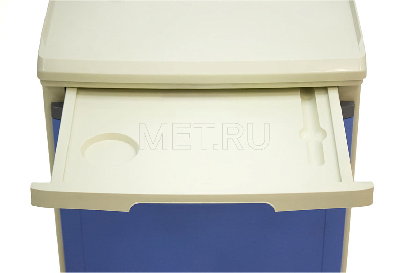 МЕТ TL-230 Тумба прикроватная пластиковая с выдвижным столиком, на колесах, цвет синий МЕТ