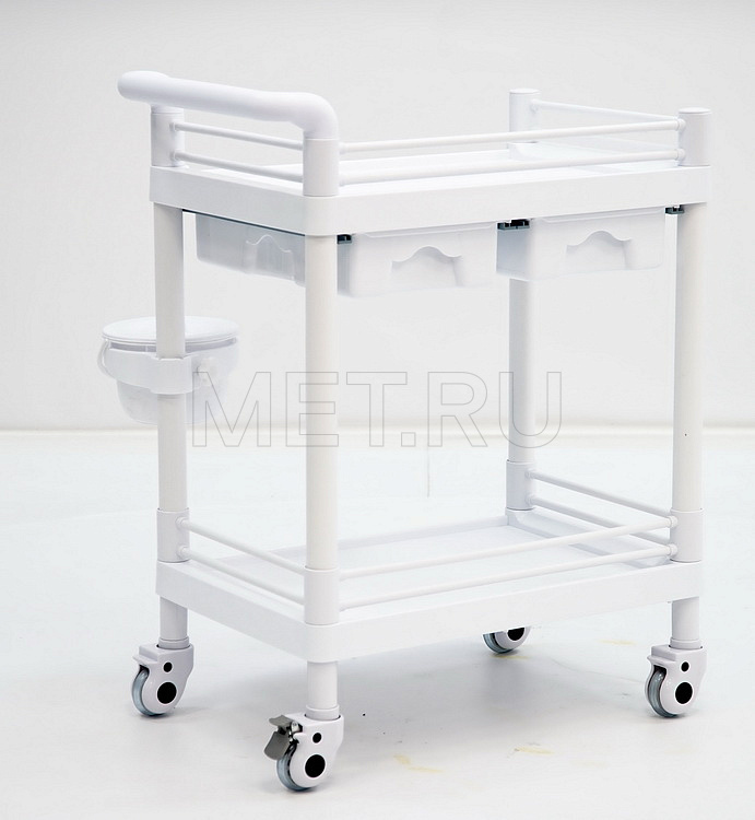 МЕТ SPY-120 (цвет Белый) Пластиковый манипуляционный стол с двумя полками и двумя ящиками