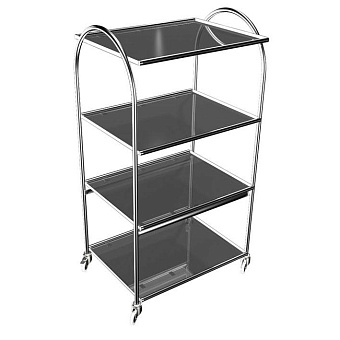 Инструментальный столик с четырьмя стеклянными полками