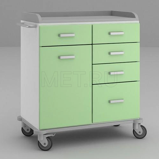 ТММ-0204 Широкий стол анестезиолога с пятью выдвижными ящиками и отделением за глухой дверцей от производителя