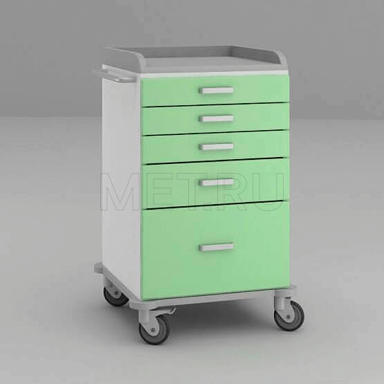 Стол анестезиолога с тремя малыми, средним и большим выдвижными ящиками ТММ-0103 Стол анестезиолога с тремя малыми, средним и большим выдвижными ящиками