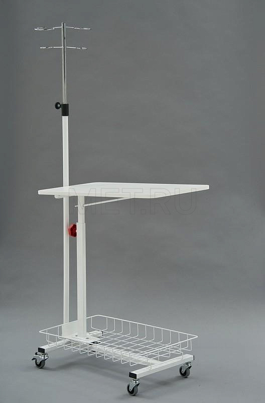 Столик прикроватный с откидной столешницей, корзиной и инфузионной стойкой М138-04 Столик прикроватный с откидной столешницей, корзиной и инфузионной стойкой