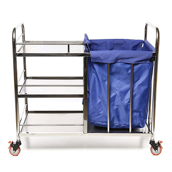 Бельевая тележка из нерж.стали с 3 полками и съемным контейнером