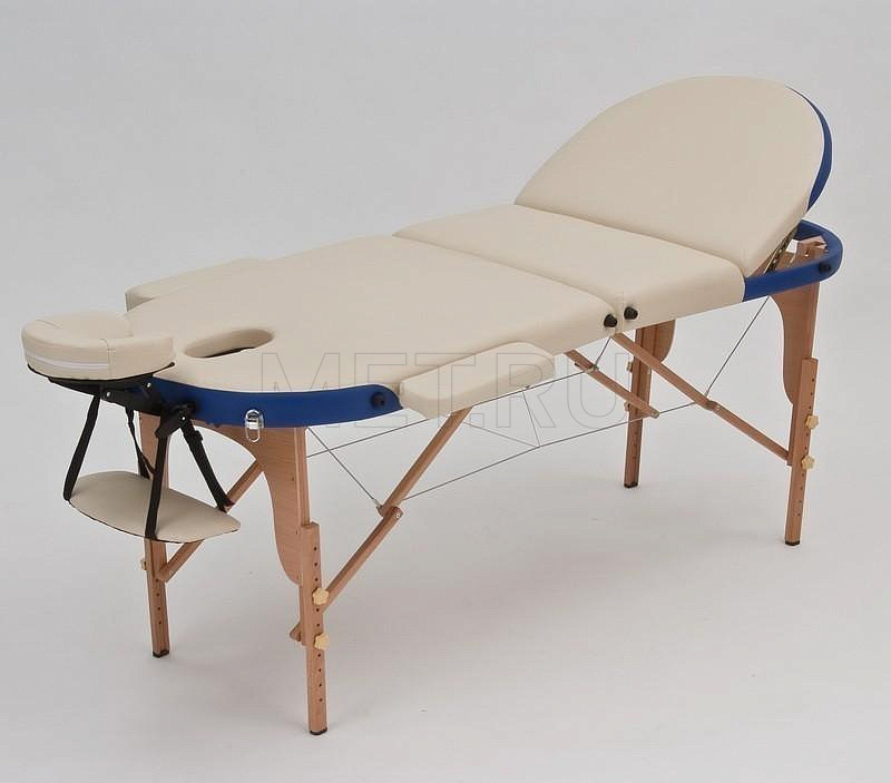 Wendermann Wood Oval-01 Стол массажный переносной на деревянном каркасе, кремовый-синий