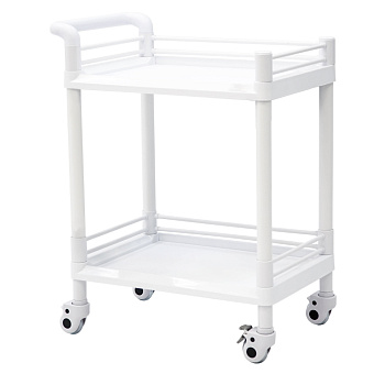 Стол манипуляционный пластиковый двухполочный. с трёхсторонними боковыми ограждениями