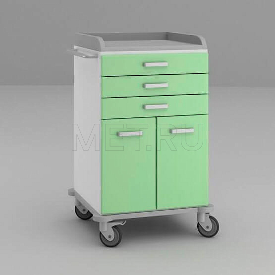 ТММ-0108 Стол анестезиолога с тремя малыми ящиками и распашными дверцами