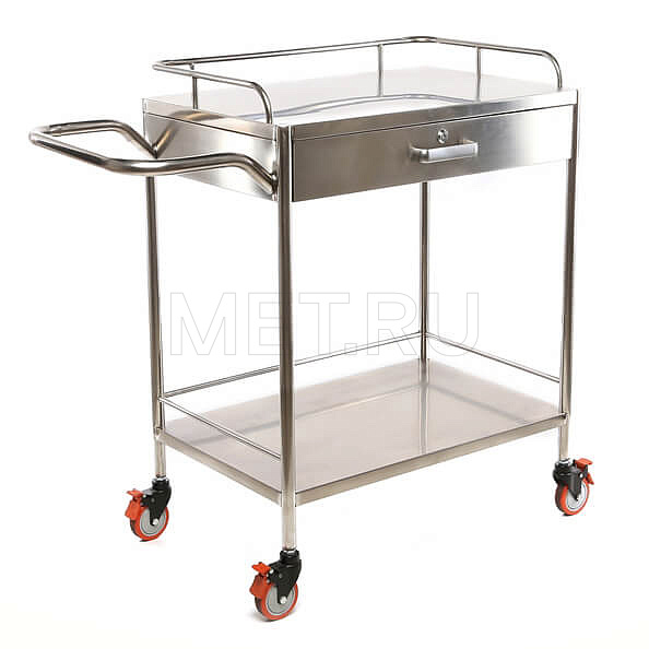 Столик манипуляционный из нерж.стали с полкой и ящиком МЕТ ТN-100 Столик манипуляционный из нерж.стали с полкой и ящиком