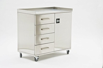 Столик анестезиолога с 4 выдвижными ящиками и дверью, нерж.