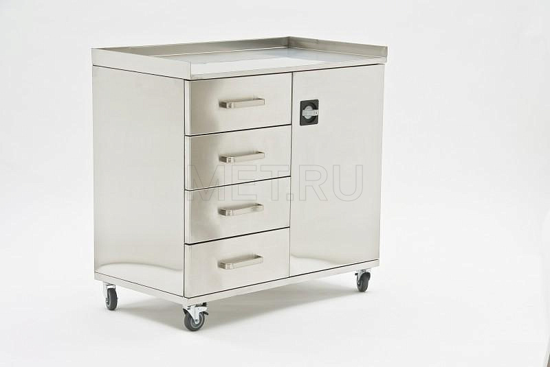 МЕТ-B43 Столик анестезиолога с 4 выдвижными ящиками и дверью, нерж. от производителя