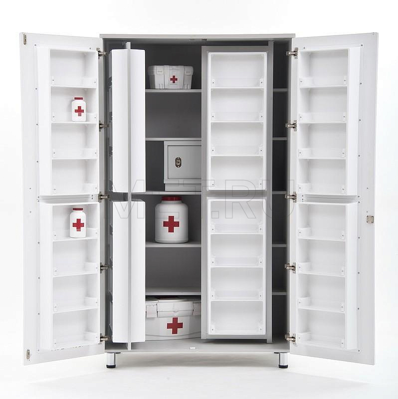 ША.02.00 (1100-650-1910) Аптечный шкаф для медикаментов с металлическим трейзером, серия "Бест"