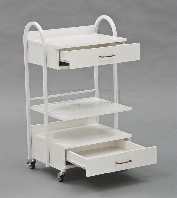 Ст-10д Процедурный передвижной столик из cтального профиля, полки ЛДСП