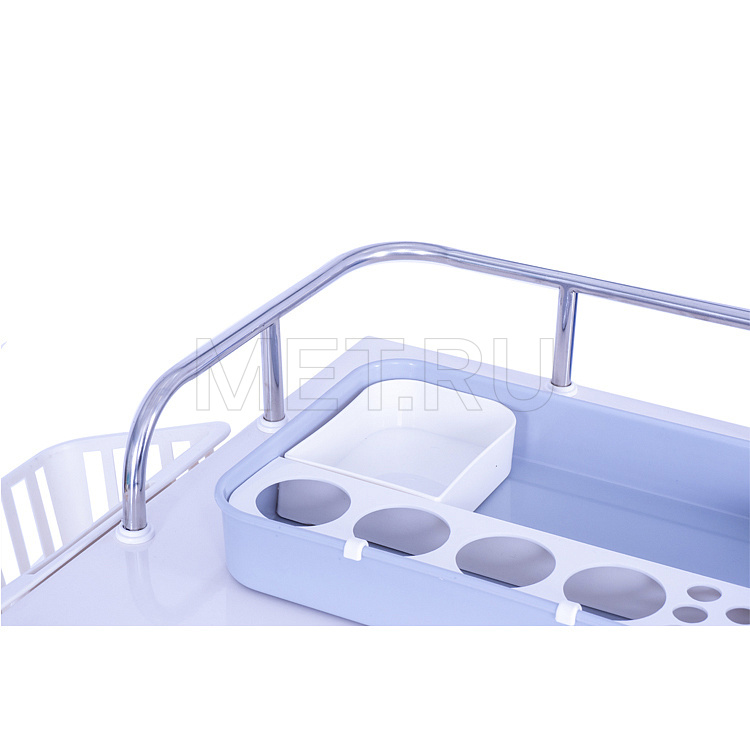 МЕТ AVK-130 Столик-тележка медицинский трёхполочный с выдвижным ящиком и набором аксессуаров MET