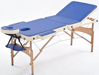 Стол массажный складной деревянный трёхсекционный, сине-кремовый