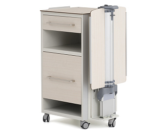 Прикроватная тумба из HPL-пластика, с выдвижным поворотно-откидным столиком, белая