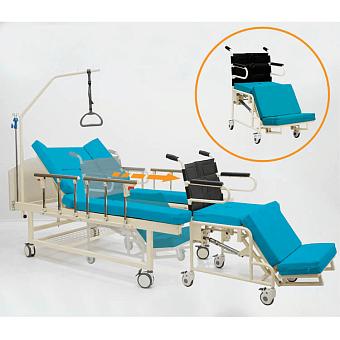 Уценка! Механическая функциональная медициская кровать с  интегрированным креслом-каталкой