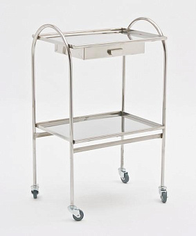 Инструментальный двухполочный  столик с ящиком, нерж.сталь