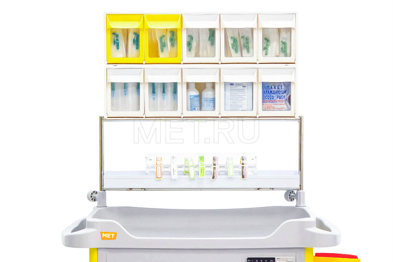 MET PSC-160 Тележка медицинская универсальная желтая с сервисным модулем