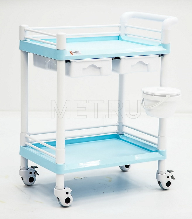 МЕТ SPY-120 (цвет Голубой) Пластиковый манипуляционный стол с двумя полками и двумя ящиками от производителя