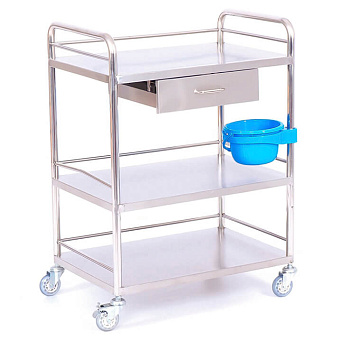 Столик манипуляционный из нержавеющей стали с тремя полками и ящиком