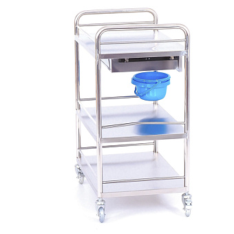 Столик манипуляционный из нержавеющей стали с тремя полками и ящиком
