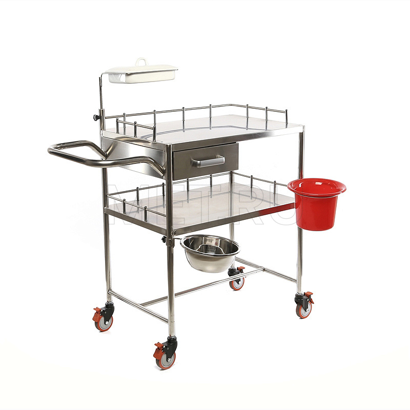 МЕТ ТN-150 Столик манипуляционный из нерж.стали с выдвижным ящиком, 2 полками и 2 поворотными лотками от производителя