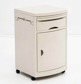 Тумбочка прикроватная из пластика, на колесах, пластиковая накладка на топе