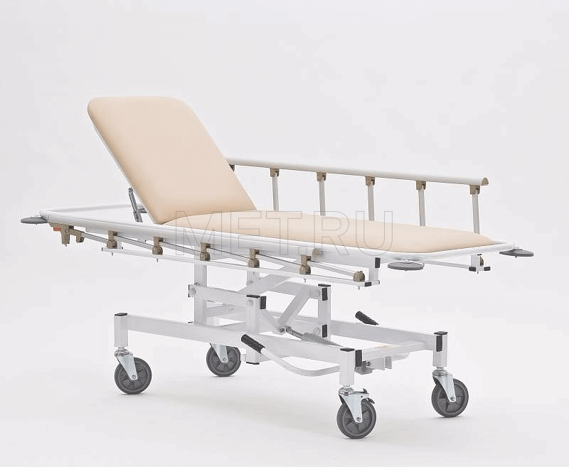 КСМ   (бежевая) Тележка для перевозки больных  с гидроприводом, рентгенопрозрачная головная секция MET