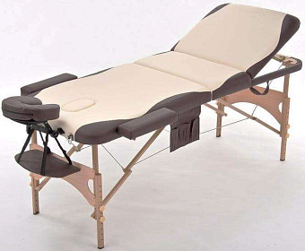 Складной массажный стол 3х-секционныйдеревянный, бежево-коричневый