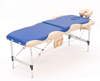 Стол массажный переносной двухсекционный алюминиевый, синий с бежевой волной