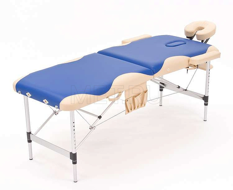 JF AL01А Стол массажный переносной двухсекционный алюминиевый, синий с бежевой волной МЕТ
