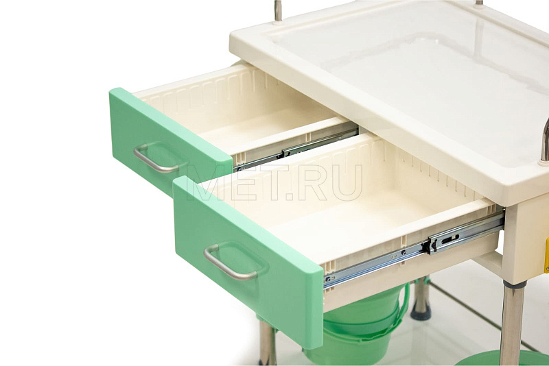 MET SPY-120 Столик манипуляционный медицинский с полкой и выдвижными ящиками