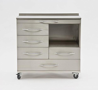 Стол анестезиолога с пятью выдвижными ящиками, без ручки для толкания