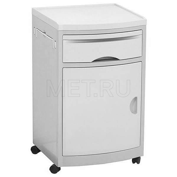 МЕТ ТK-110 Тумба прикроватная пластиковая с выдвижным столиком, на колесах, светлая