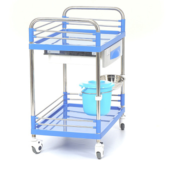 Стол манипуляционный медицинский с двумя полками, тазом и ведерком на кронштейнах