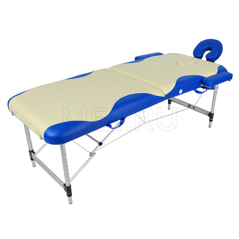 Med-Mos JFAL01А Стол массажный переносной 2-х секционный бежевый с синей волной